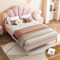 Matteo Velvet Upholstered Double Bed with Adjustable Headboard, Pink