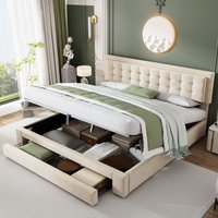 Matteo Luxurious Cream Velvet Upholstered Bed Frame | Size: Super King