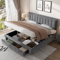 Matteo Upholstered King Size Bed with Large Storage & Headboard in Grey | Size: Double