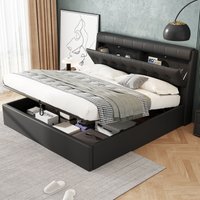 Matteo ' ' Black PU Leather Upholstered Double Ottoman Bed, Storage