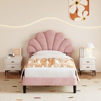 Matteo Single 3ft Pink Velvet Bed Frame, Adjustable Petal Headboard, Solid Wood Slats