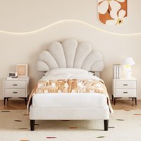 Matteo Beige Velvet Single Bed Frame with Adjustable Petal Headboard & Sturdy Slats