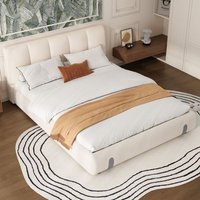 Matteo Upholstered bed, For adults & teenagers, 4ft6 double bed 135×190cm, Durable & Sturdy, Soft headboard, MDF + Velvet + Plywood, White