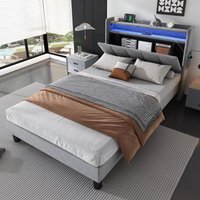 Matteo Upholstered Bed, 3FT single bed 90x190cm, Lower flap door storage, w/ LED light strip, 3 USB port+1 Type C, Durable & Sturdy, Youth bed, for