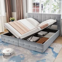 Matteo Upholstered Hydraulic Bed, Spliced Bed, Adults Teenagers, Double Bed in Grey