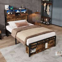 Matteo Metal Bed, Iron Bed, 3ft Single Bed With Multi-Color LED Strip Lights & Charging Port in Black | Size: Single Fitted