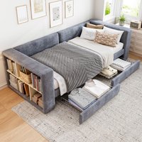 Matteo Upholstered Bed, 3FT Single Bed Daybed Sofa Bed, Side Storage Compartment in Grey | Size: Single Fitted