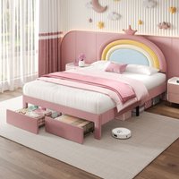 Matteo Stylish Rainbow Headboard With Crown, Pink (No Mattress) | Size: Double
