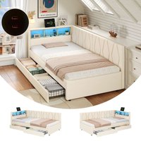 Matteo 3ft Single Daybed With Two Storage Drawers, Beige (No Mattress)