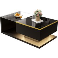 Matteo Modern High-Gloss Black Coffee Table - LED & Storage