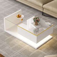 Matteo Coffee Table with Tempered Glass Top & Multi-Colour LED Lighting in White