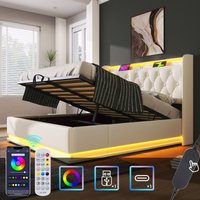 Matteo Upholstered King Ottoman Bed with 360 Surround Led Function in White | Size: Double
