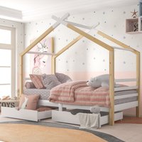 3FT Single Bed Storage Solid Pine Wood House Tree Canopy Bed Bed