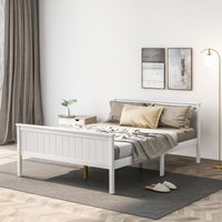Matteo Wooden Bed Frame with Headboard & Footboard, Pine Wood Bed in Off-White | Size: Single