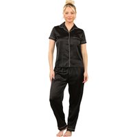 ELAINA FASHION Women's Black Silk Satin Pyjama | Size: 8