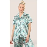 ELAINA FASHION Women's Satin Floral Luxury Comfortable Pyjama Set in Mint | Size: 16