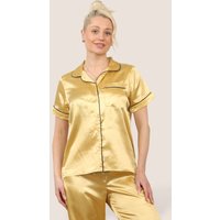 ELAINA FASHION Women's Stylish Satin Pyjama Set in Gold | Size: 16