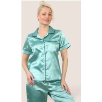 ELAINA FASHION Women's Stylish Satin Pyjama Set in Mint | Size: 8