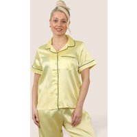 ELAINA FASHION Women's Stylish Satin Pyjama Set in Yellow | Size: 12