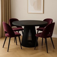 Heze Furniture Ruston Modern Round Extendable Dining Table with Slats in Black | Size: 100 cm x 100 cm