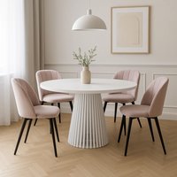 Heze Furniture Ruston Modern Round Extendable Dining Table with Slats in White | Size: 100 cm x 100 cm