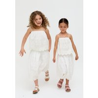 Raffya Girl's Rufa Smocked Waist Windowpane Check Skirt In White | Size: 5 Years