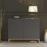 Dark Grey Fluted Sideboard 100cm Gold Base Modern Storage Cabinet
