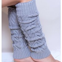 PEACH ACCESSORIES Women's Knitted Cosy Cable Leg Warmers in Silver