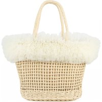 PEACH ACCESSORIES Women's Ruffle Edge Straw Tote Bag in Ivory