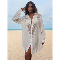 Crochet Detail Beach Cover Up Shirt Dress