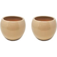 Verano Spanish Ceramics Epoxi Round Beige Semi Gloss Indoor Flower Plant Pot Set of 2 x 24cm | Size: 2 x 24 cm