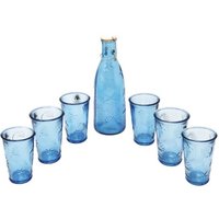Verano Spanish Ceramics Beyond The Sea Dining Glass Bottle 1L & 6 Tumblers Set 300ml in Blue