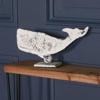 Glasstone Rustic Painted 34cm Metal Whale on Stand in Silver
