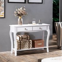 Rafaelo Mobilia Modern Console Table With 2 Drawers & Shelf in White