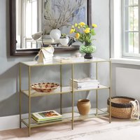 Rafaelo Mobilia Industrial Hallway Table With 3 Tempered Glass Shelves in Gold