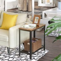 Rafaelo Mobilia 2 Tier Industrial Side End Table With Mesh Shelf in Brown