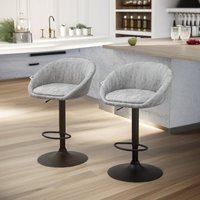 Rafaelo Mobilia 2PC Height Adjustable 360 Swivel Barstools Set With Backrest Kitchen Livingroom Furniture in Light Grey