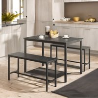 Rafaelo Mobilia Industrial Dining Table Set With 2 Benches in Black