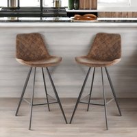 Rafaelo Mobilia 2PC Barstools Set With Backrest Quilted Brown
