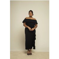 Curve Bardot Fold Over Scuba Crepe Ruffle Midaxi Dress