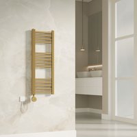 Banyetti Aureli Brushed Brass Electric Ladder Towel Rail Radiator - 800mm x 300mm in Gold