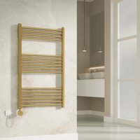 Banyetti Aureli Brushed Brass Electric Ladder Towel Rail Radiator -1000mm x 600mm in Gold | Size: 1000mm x 600mm