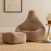 icon Gaming Bean Bag Recliner & Footstool, Corduroy in Brown | Size: Medium