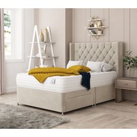 Bed Choices Deluxe Upholstered Divan Bed With 2 drawers, Mattress & 54" Floor Standing Headboard in Cream | Size: King