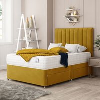 Bed Choices Alaska Upholstered Divan Bed With 4 drawers, Mattress & 26" Headboard in Mustard | Size: King