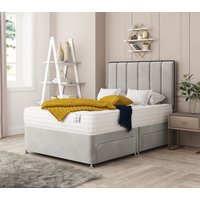 Bed Choices Herringbone Upholstered Divan Bed With 4 drawers, Mattress & 54" Headboard in Silver | Size: King