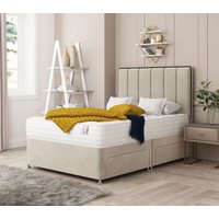 Bed Choices Herringbone Upholstered Divan Bed With 4 drawers, Mattress & 54" Headboard in Cream | Size: Small Double
