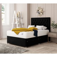 Bed Choices Montana Bed Set No drawer - Includes Mattress & Headboard - Plush Velvet in Black | Size: Small Double