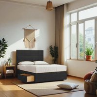 Knight Sleep York Princess Sprung Divan Bed with 4 Drawers & Headboard Plush in Black | Size: Small Double
