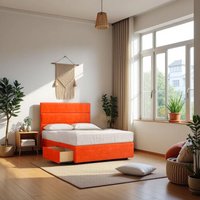Knight Sleep York Divan Bed Frame, No Mattress, 2 Drawers & Headboard Plush Velvet in Orange | Size: Super King